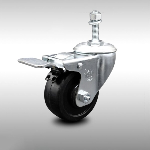 3 Inch SS Soft Rubber 3/8 Inch Threaded Stem Caster with Total Lock Brake SCC